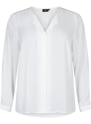 Ensfarget skjorte med V-hals, Bright White, Packshot image number 0
