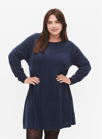 Strikket kjole i bomull-viskose blanding, Dress Blues Mel., Model