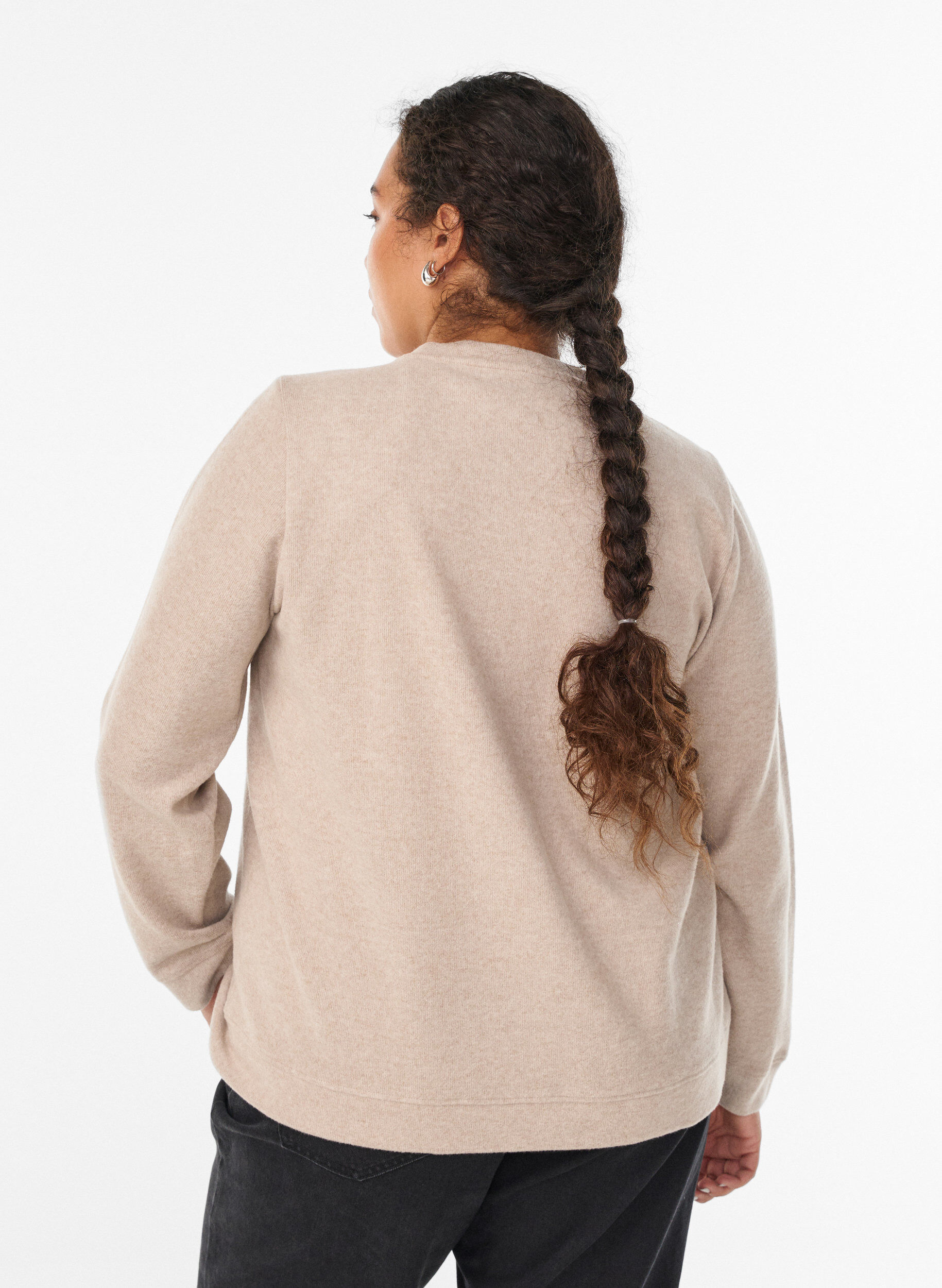 Zizzi Jersey cardigan med rund hals og knapper, Beige, Model image number 2