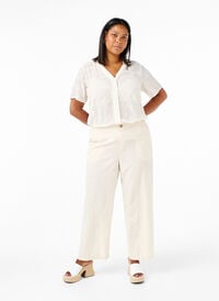 Bukser med høy midje i bomull og lin, Whitecap Gray, Model