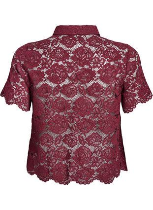 Zizzi Skjortebluse i blonde med perleknapper, Mørk Bordeaux, Packshot image number 1