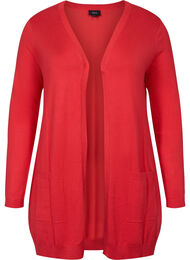 Lang strikkecardigan i viskoseblanding, Poppy Red