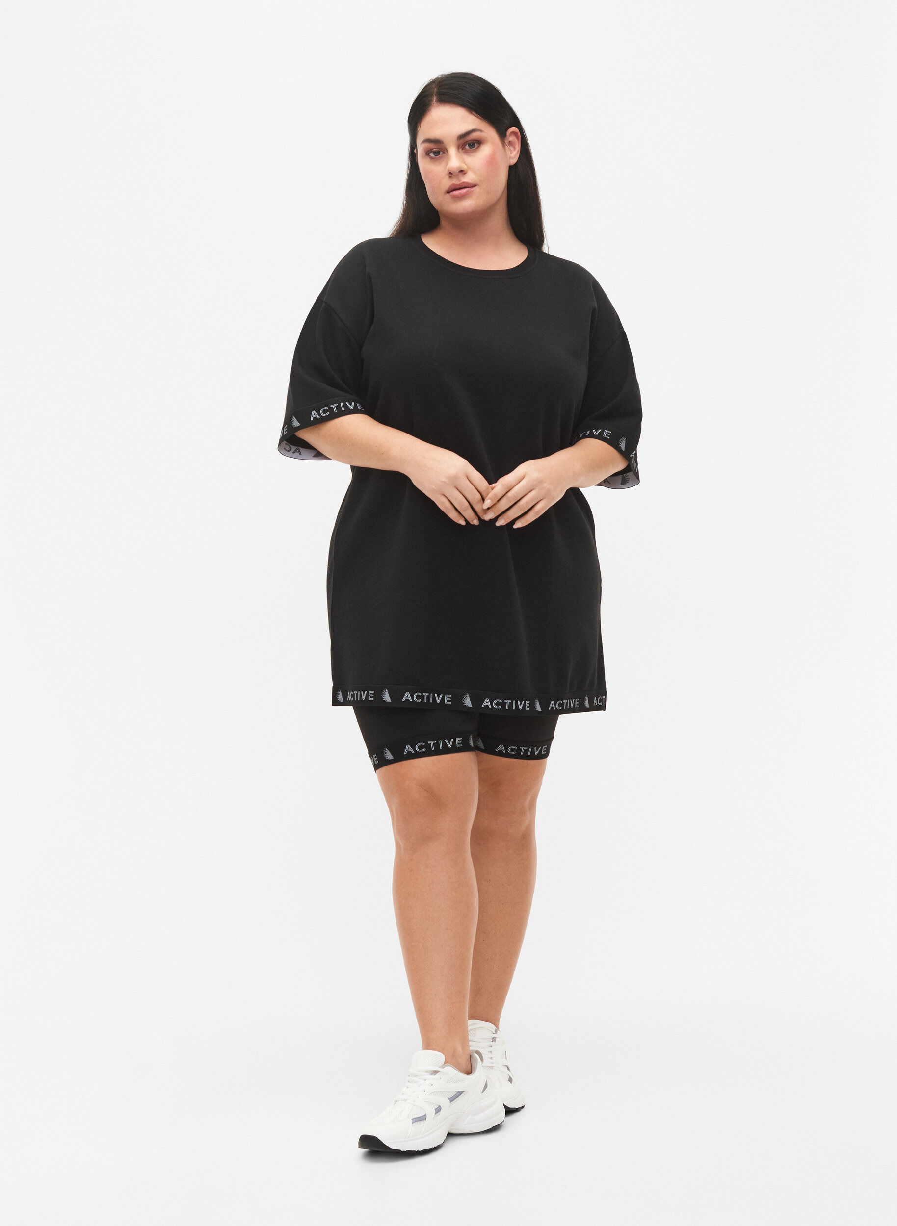 Zizzi Lang genser med 1/2-ermer, Black, Model image number 2