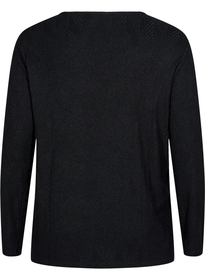 Mønstret bluse med lange ermer, Svart, Packshot image number 1