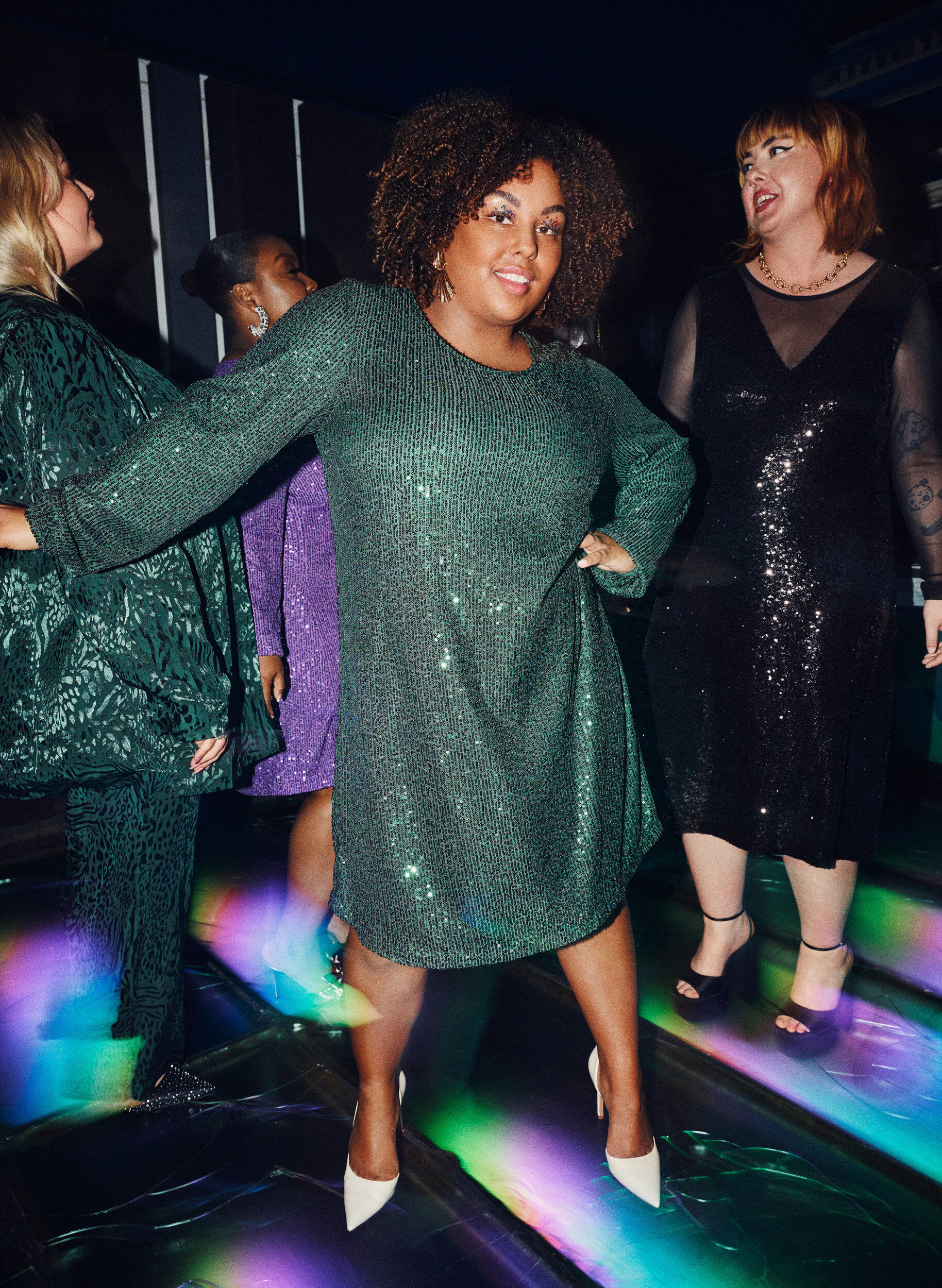 Zizzi Kort paljettkjole med lange ermer, Scarab, Image image number 0