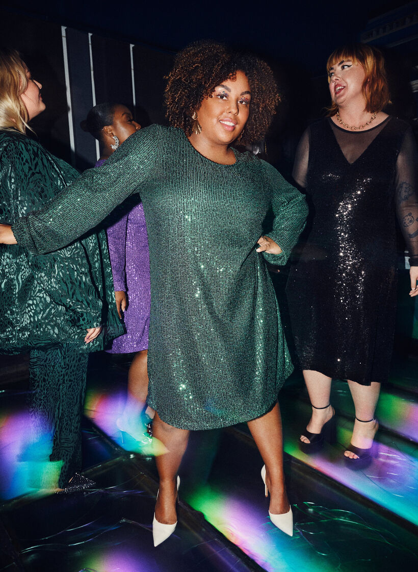 Kort paljettkjole med lange ermer, Scarab, Image image number 0