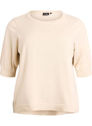 FLASH - Finstrikket bluse med korte ermer, Beige