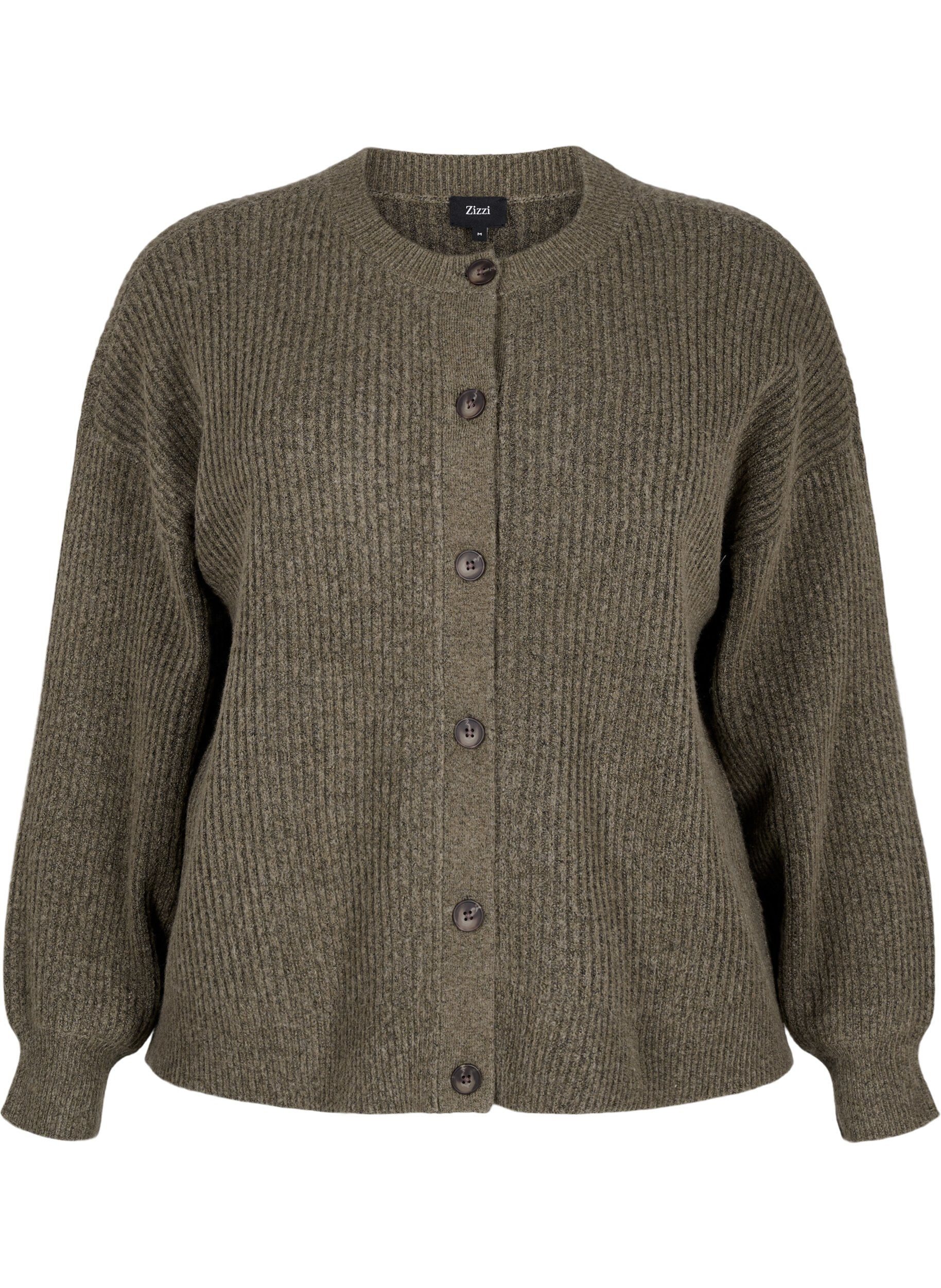 Zizzi Ribbestrikket cardigan med knapper, Gr&oslash;nn, Packshot image number 0