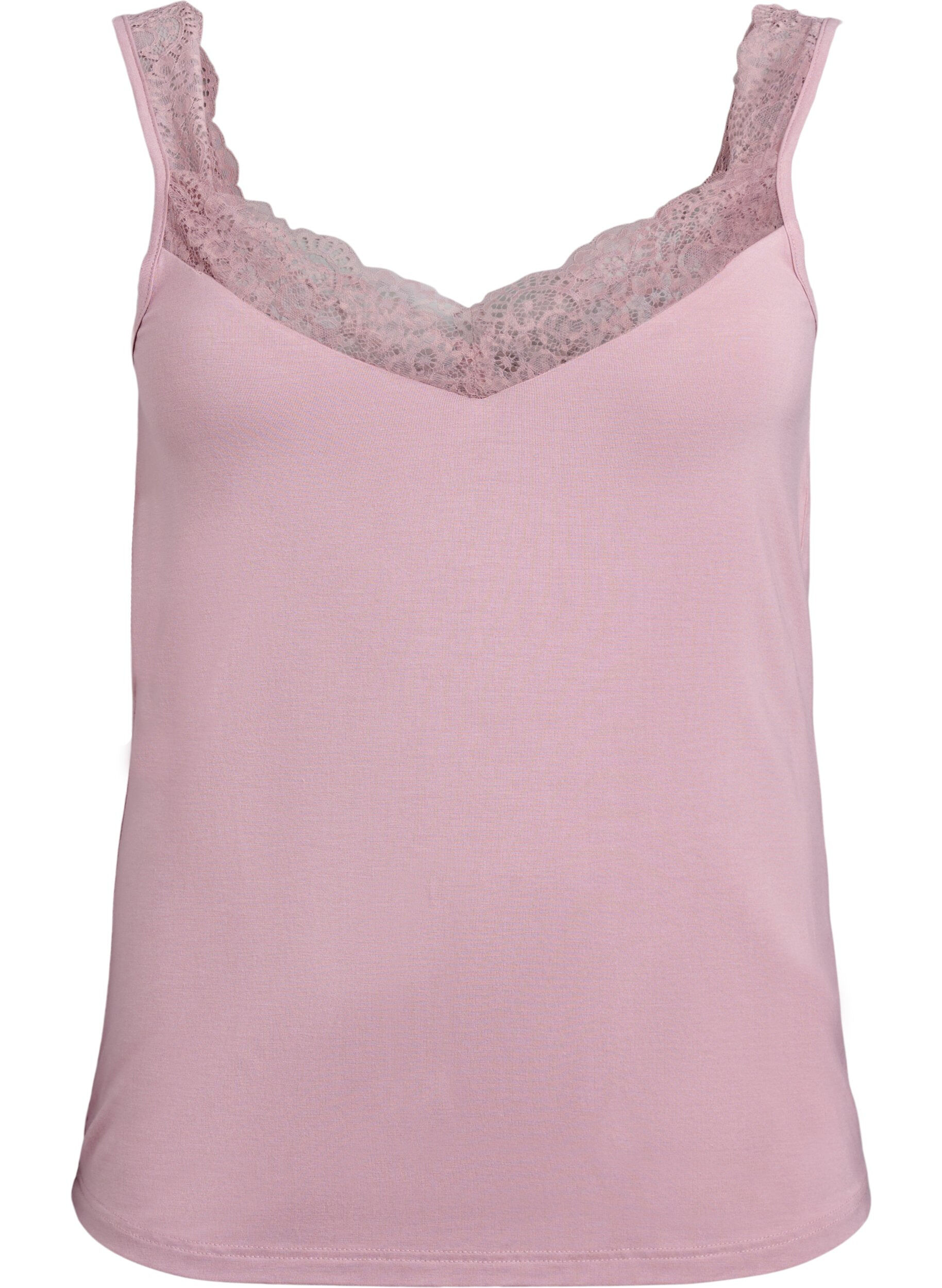 ZizziViscose-topp med blondedetaljer, Rosa, Packshot image number 0