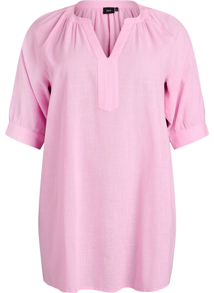 Bomullstunika med V-hals, Rosa, Packshot image number 0