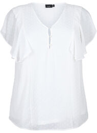 Bluse med prikket struktur og korte ermer, Bright White