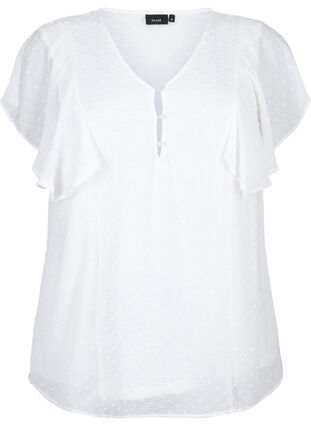 Bluse med prikket struktur og korte ermer, Bright White, Packshot image number 0