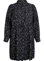 Skjortekjole med knytebelte og trykk, Black w. Dot