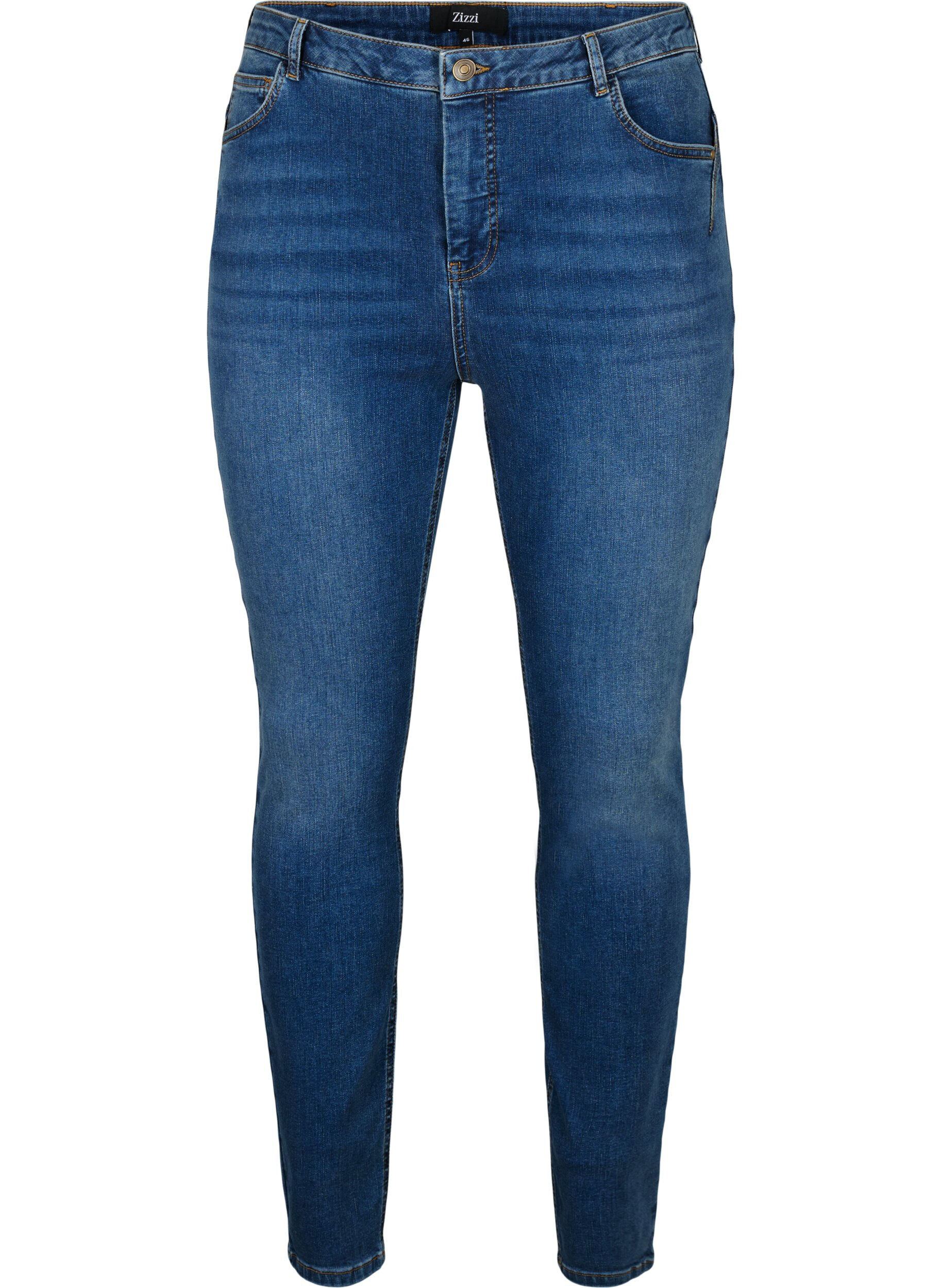 Zizzi Super Slim Amy jeans med h&oslash;yt liv, Blue denim, Packshot image number 0