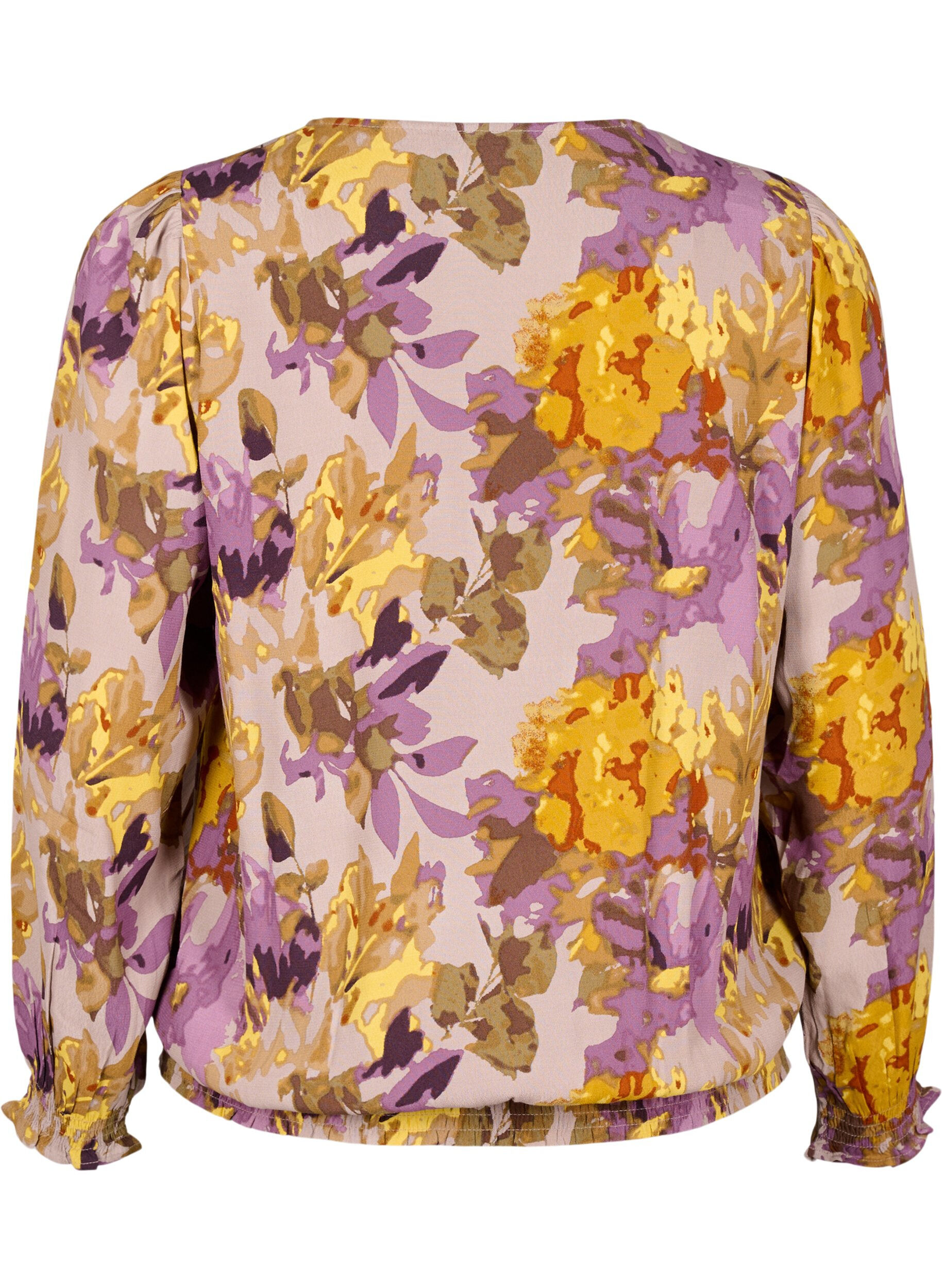 Zizzi Smockbluse med blomstertrykk, Purple Flower, Packshot image number 1