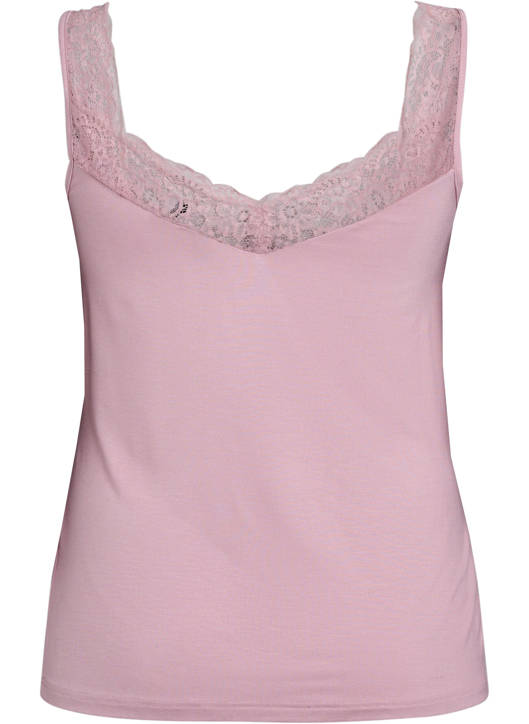 ZizziViscose-topp med blondedetaljer, Rosa, Packshot image number 1