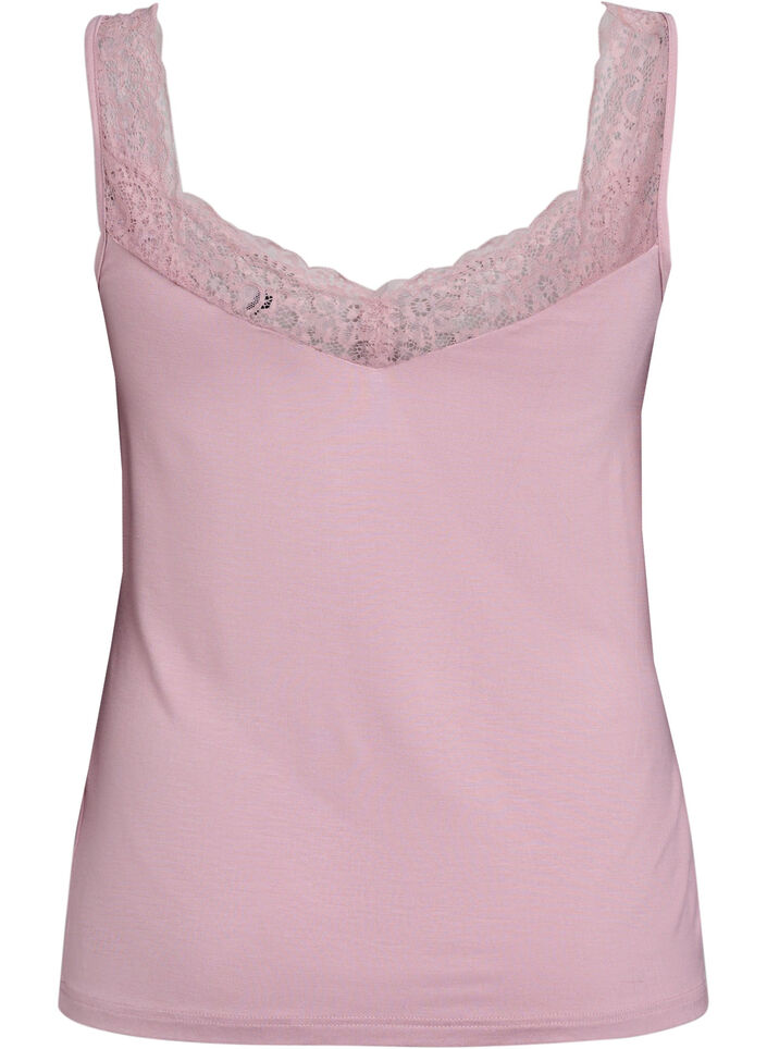 Viscose-topp med blondedetaljer, Rosa, Packshot image number 1