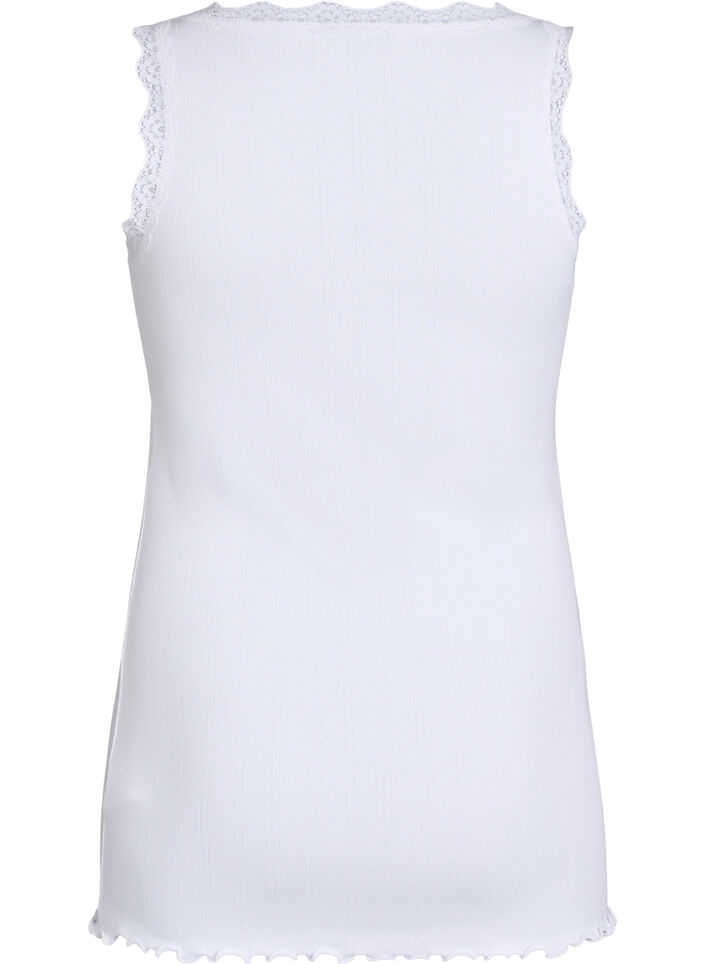 Singlet med blonder og hullbroderi, Hvit, Packshot image number 1