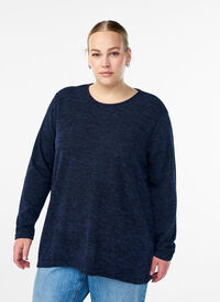 Langermet bluse med tekstur, Blå Langermet bluse med tekstur, Blå, Model