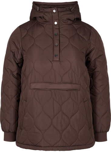 Quiltet termoanorakk med hette, Black Coffee, Packshot image number 0