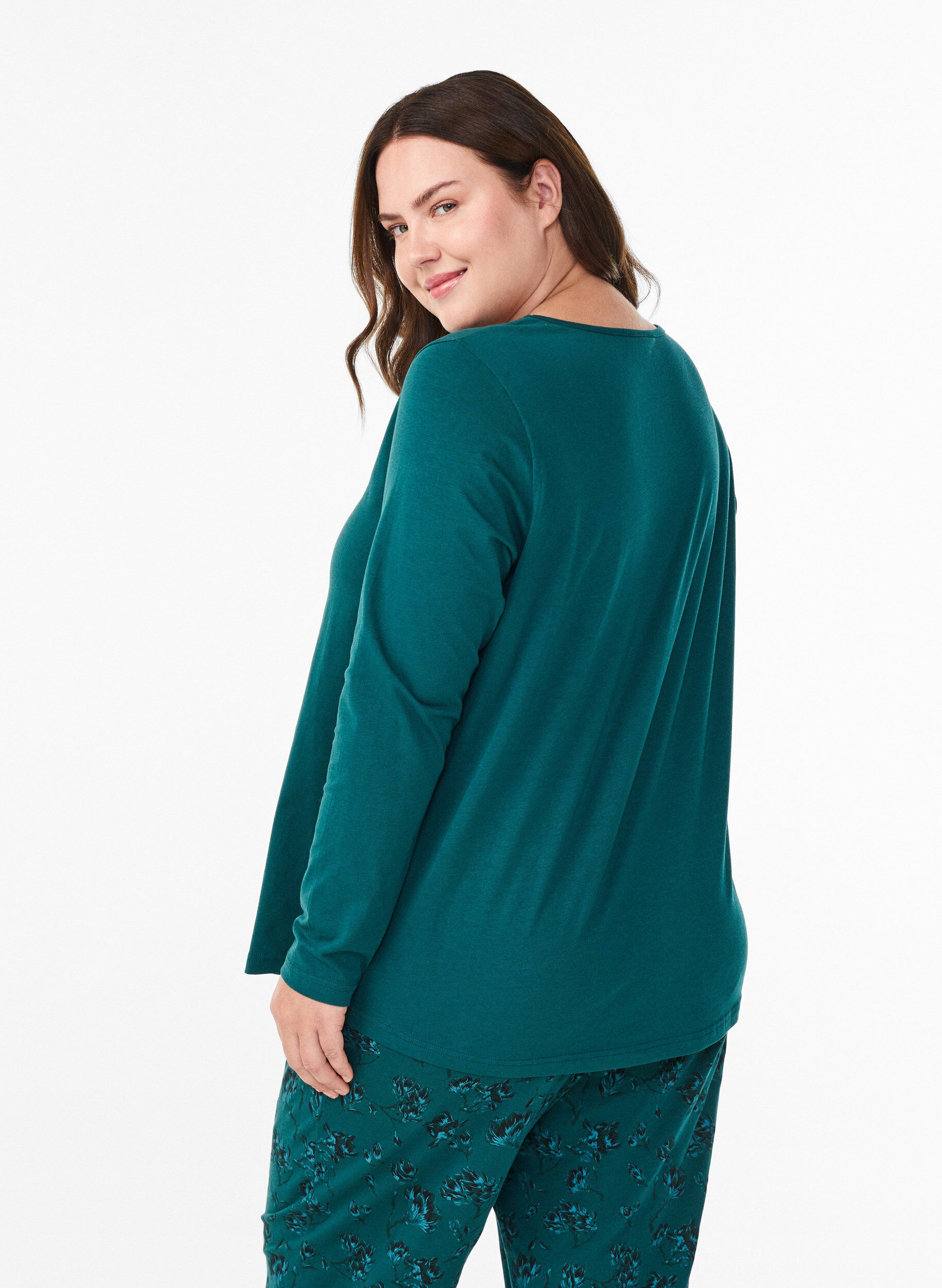 ZizziNattopp i bomull med frontprint, Turkis, Model image number 2