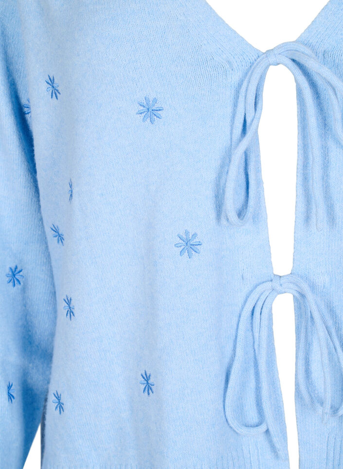 Strikket cardigan med knytedetaljer og broderi, Cashmere Blue Comb, Packshot image number 2