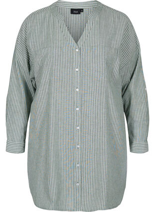 Stripete skjorte i 100% bomull, Cilantro Stripe , Packshot image number 0