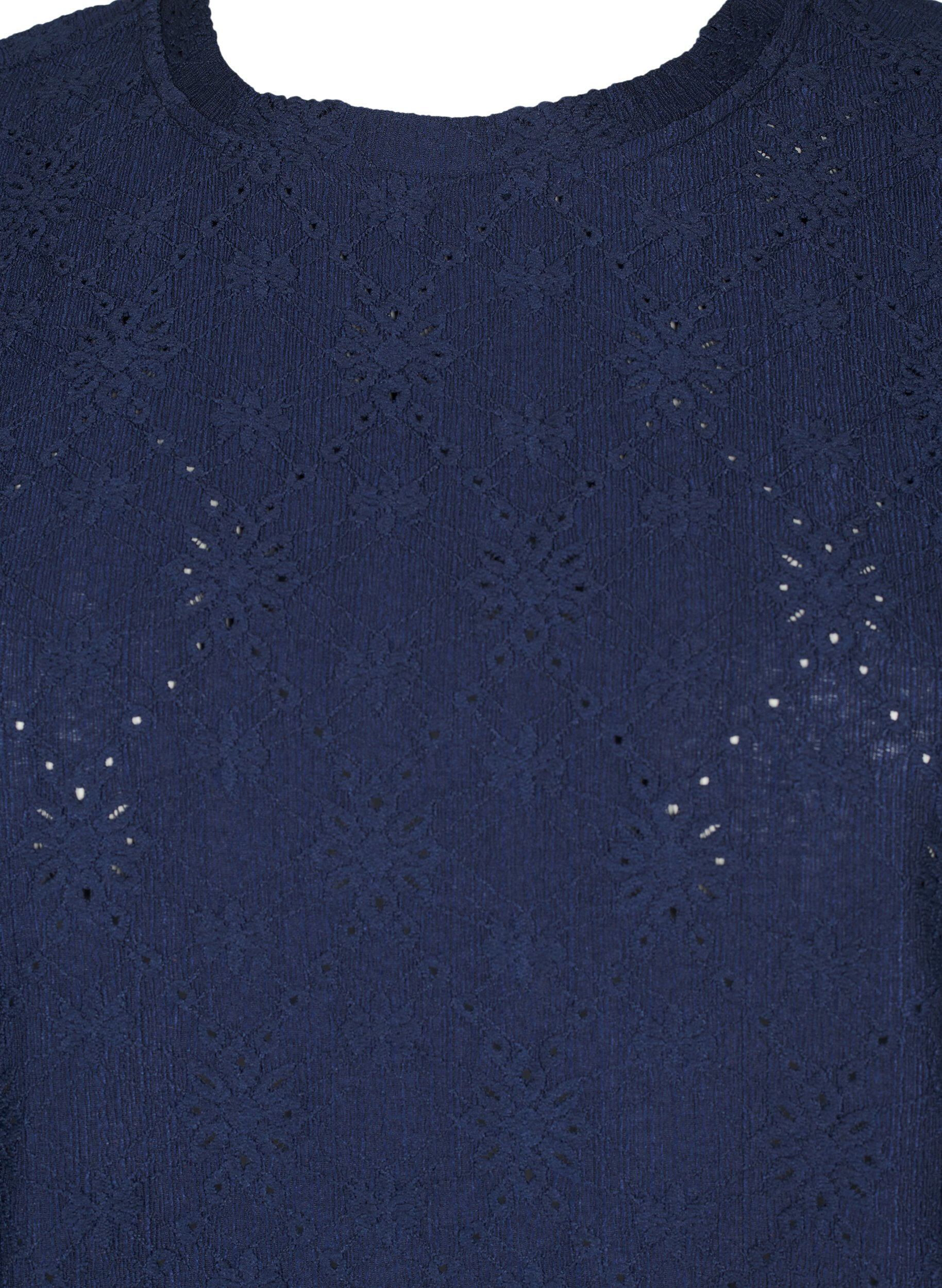 Zizzi Bluse med korte ermer og blomsterbroderi, Naval Academy, Packshot image number 2