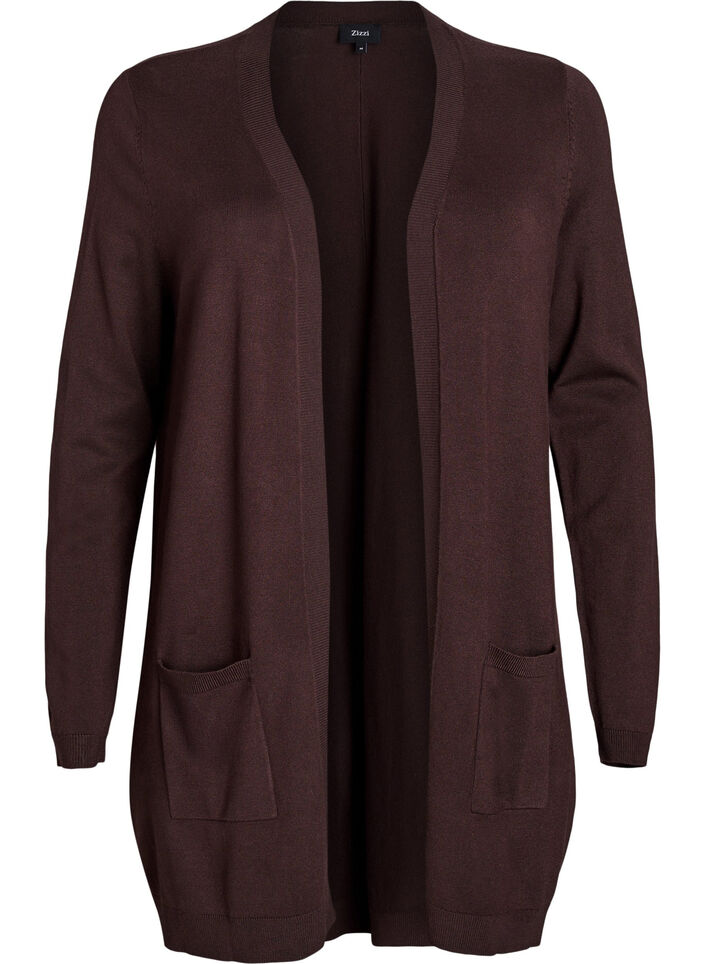 Lang, strikket cardigan i en viskoseblanding, Brun, Packshot image number 0