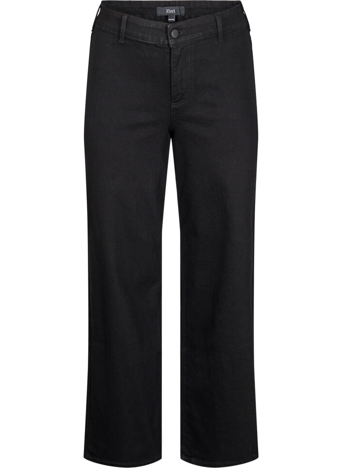 Jeans med h&oslash;y midje og vide ben, Svart, Packshot image number 0