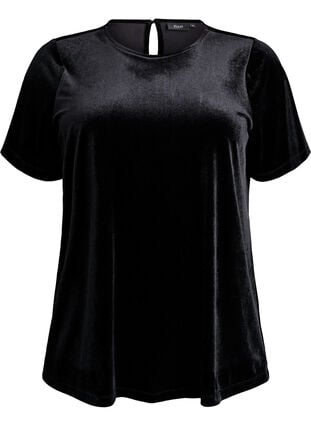 Zizzi Kortermet velour topp, Svart, Packshot image number 0