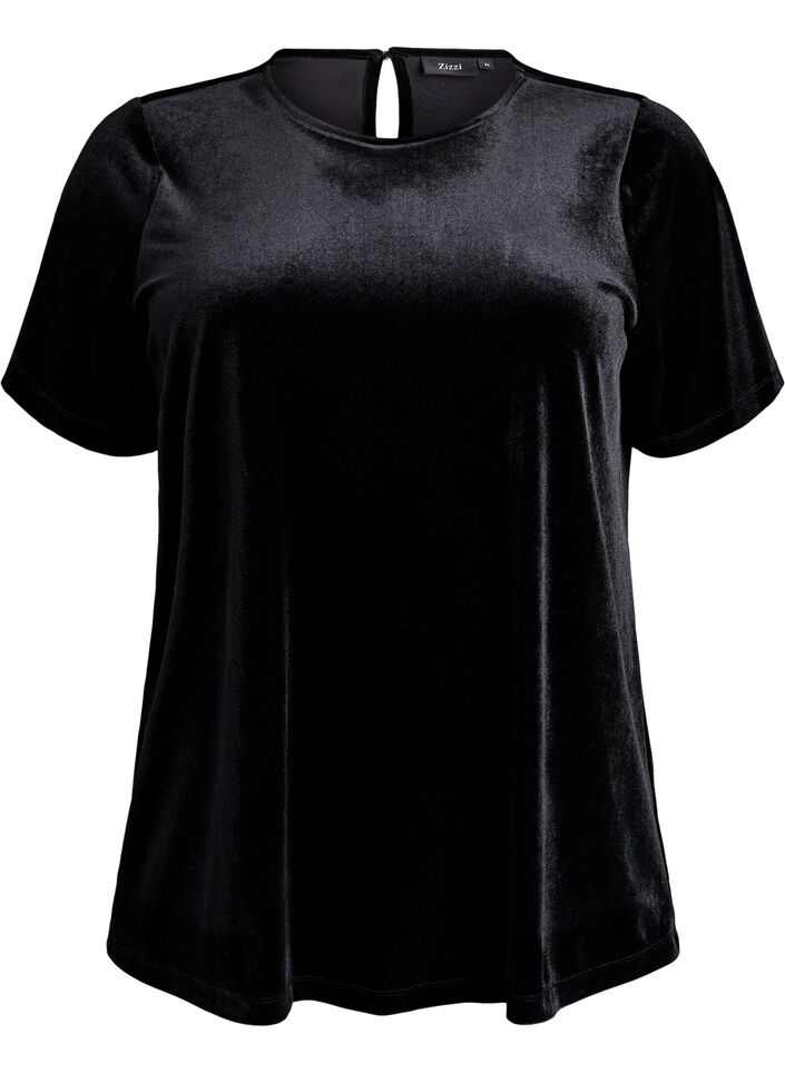 Kortermet velour topp, Svart, Packshot image number 0