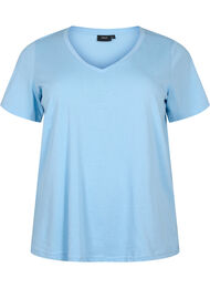 Kortermet T-skjorte med V-hals, Placid Blue