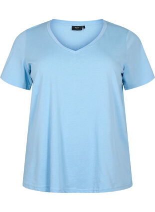 Kortermet T-skjorte med V-hals, Placid Blue, Packshot image number 0