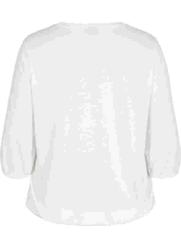 Ensfarget bluse med 3/4-ermer, White Mel, Packshot image number 1
