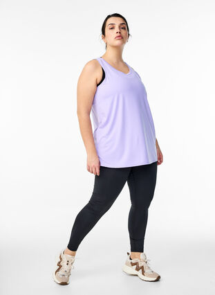Zizzi Ensfarvet treningstopp med rund hals, Lilla, Model image number 1