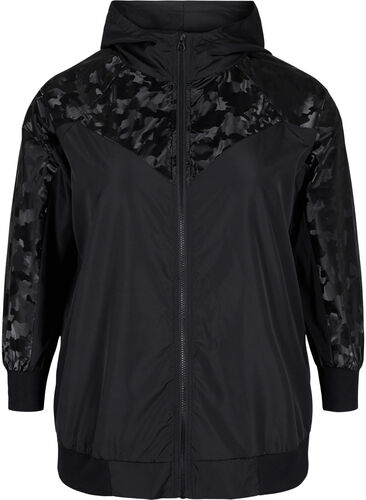 Treningsjakke med ton-i-ton mønster, Black, Packshot image number 0