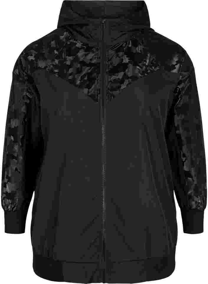 Treningsjakke med ton-i-ton mønster, Black, Packshot image number 0