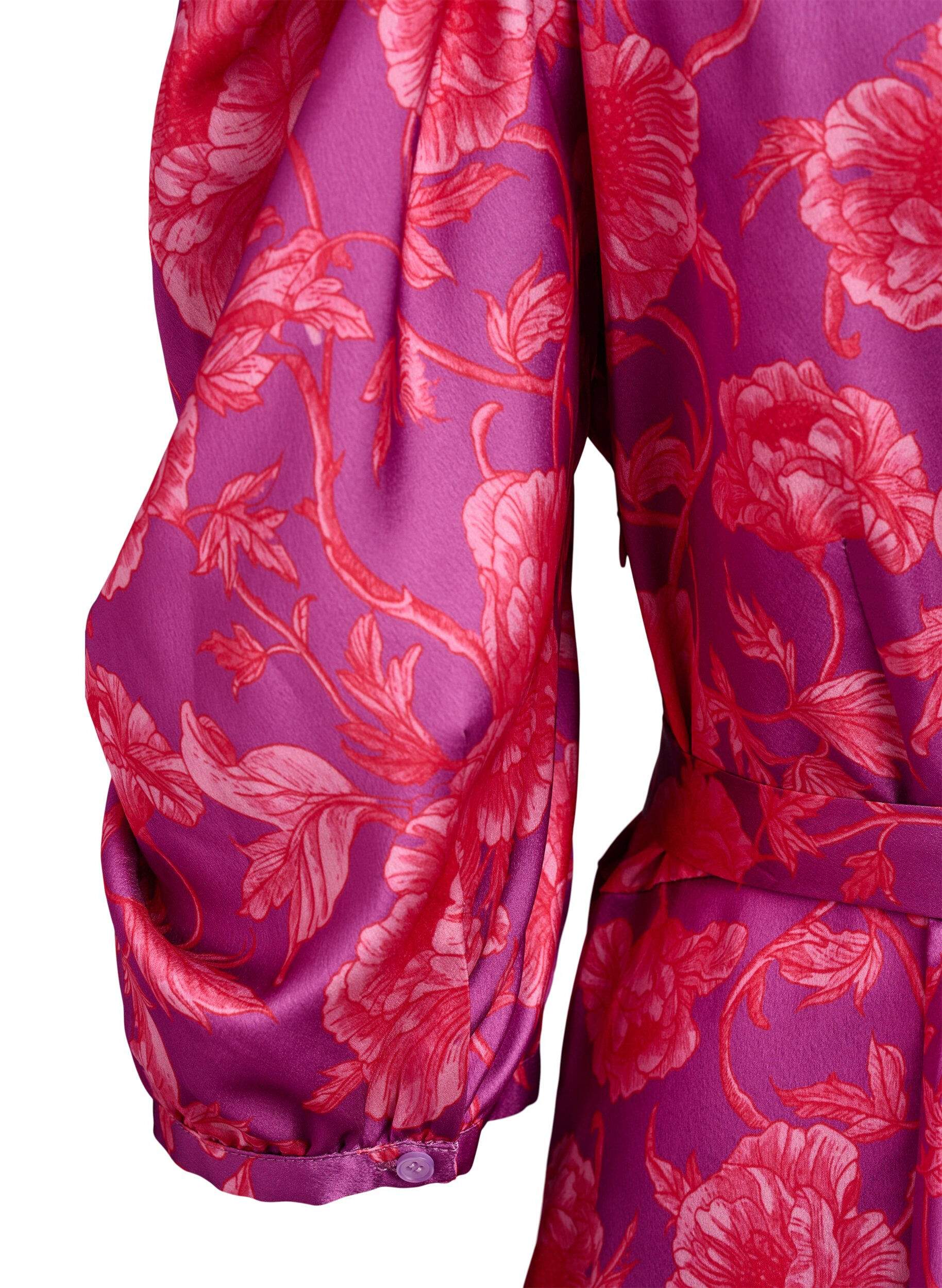 ZizziBlomstret kjole med puffede ermer og knytebelte, Rosa, Packshot image number 3