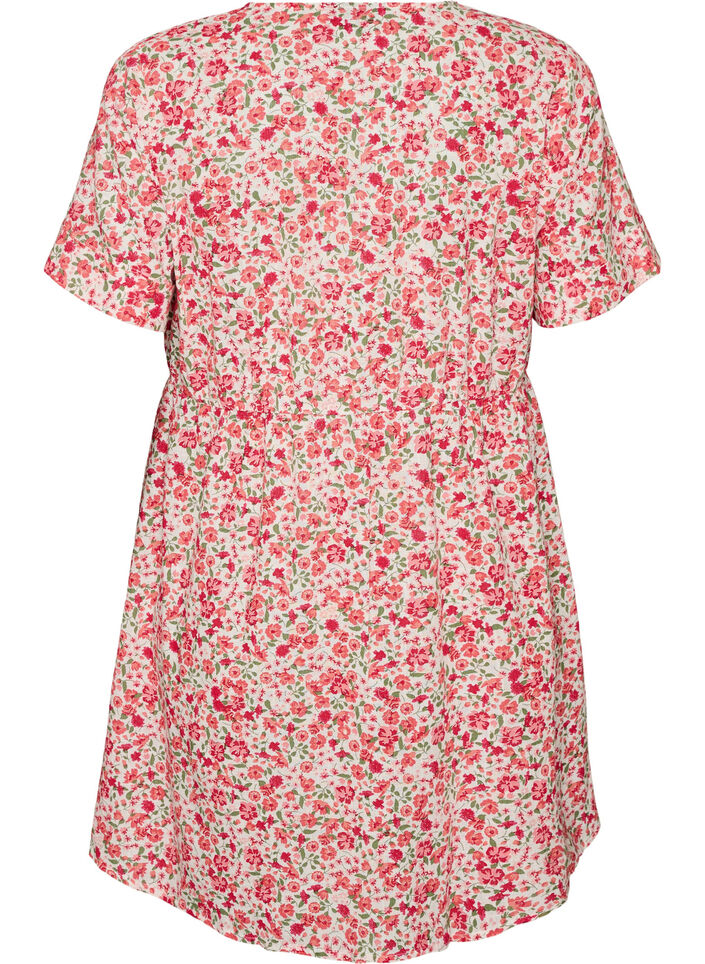 Kort bomullskjole med blomstertrykk, R&oslash;d, Packshot image number 1