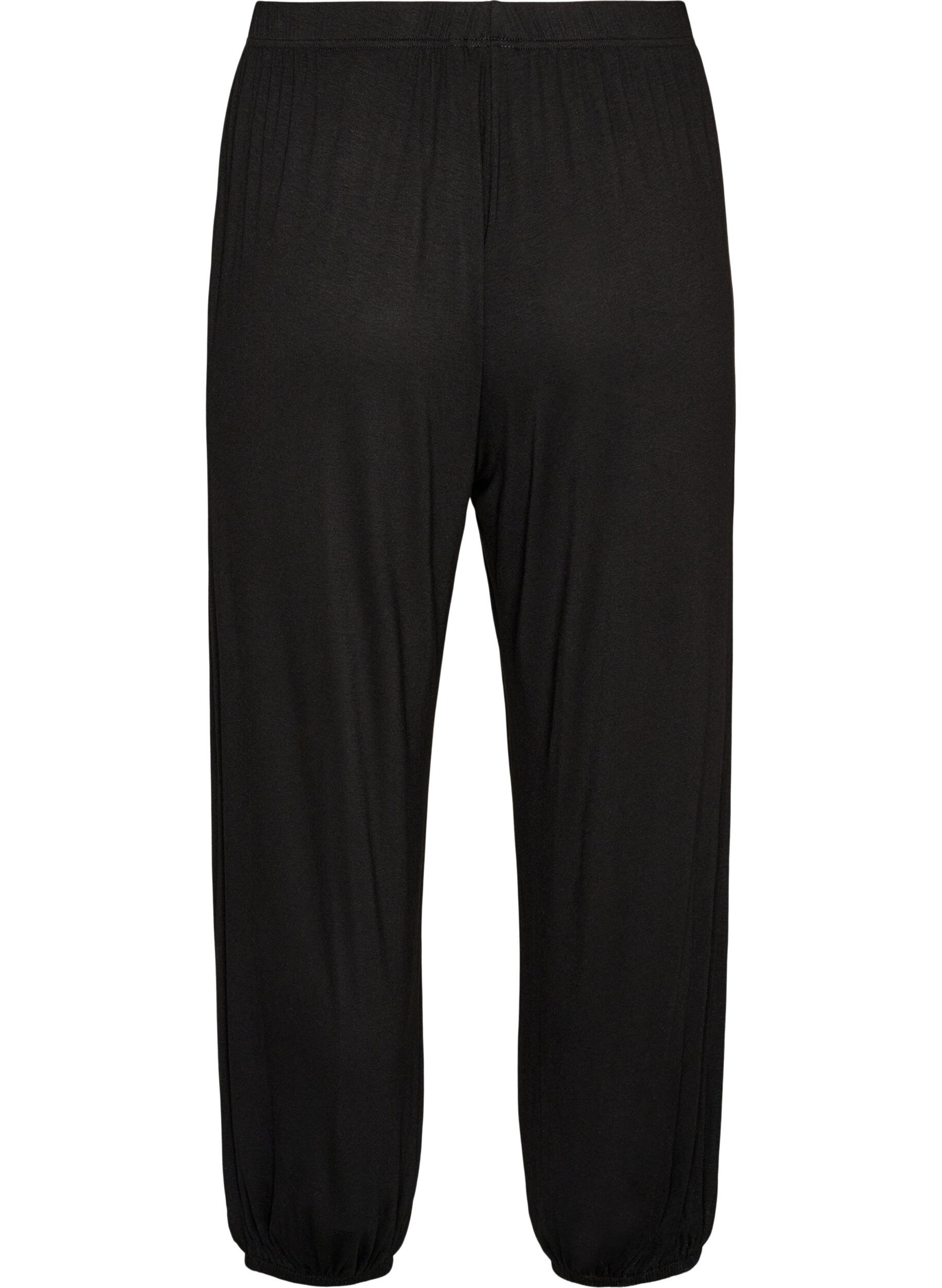 ZizziL&oslash;se pyjamasbukser i viskose med elastisk midje, Svart, Packshot image number 1