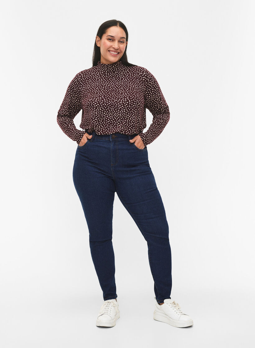 FLASH - Bluse med lange ermer og turtleneck, Mørk Bordeaux, Model image number 1