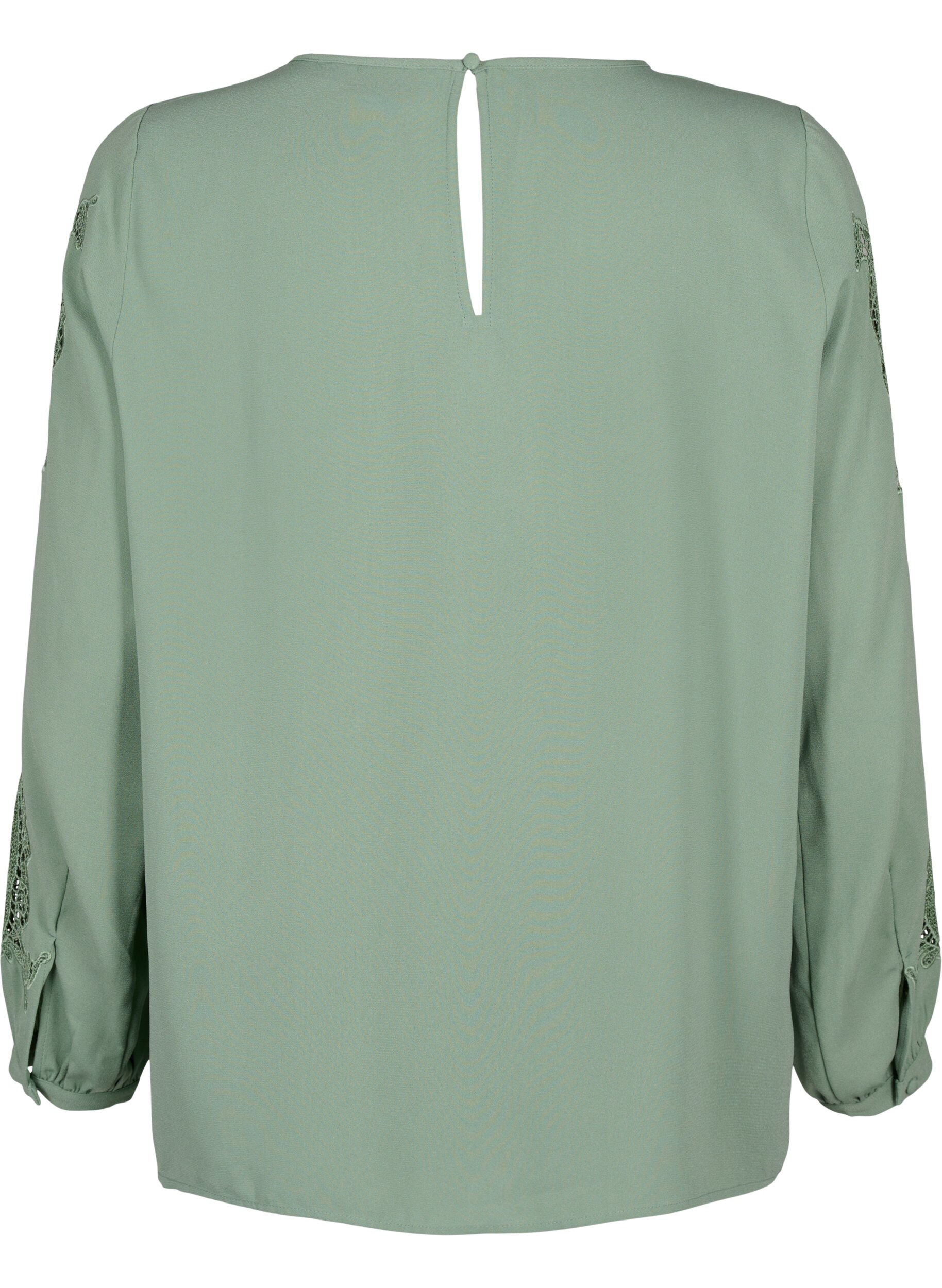 Zizzi Bluse med lange ermer og heklede detaljer, Green Bay, Packshot image number 1