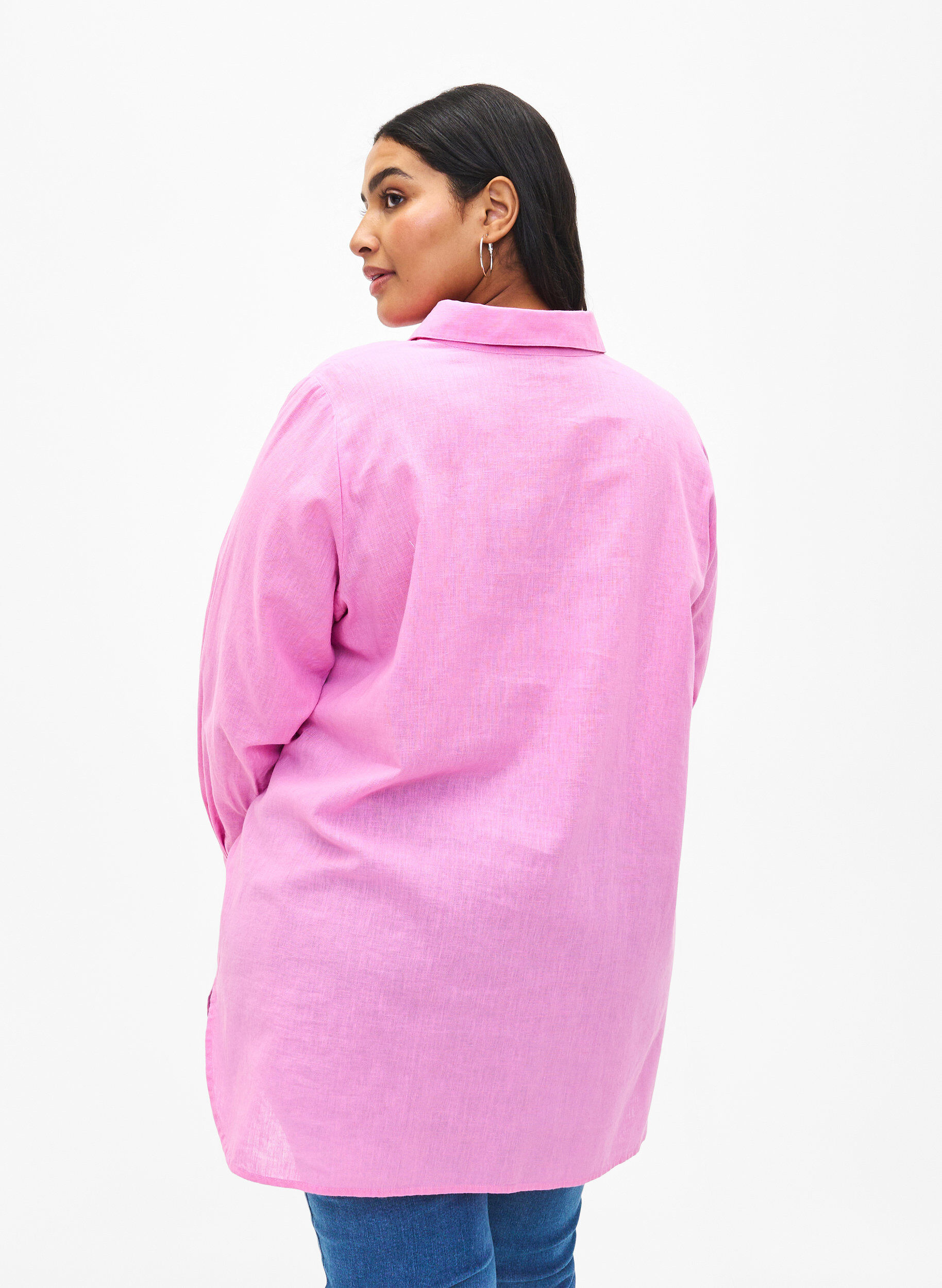 Zizzi Lang skjorte i lin og bomull, Rosebloom, Model image number 1