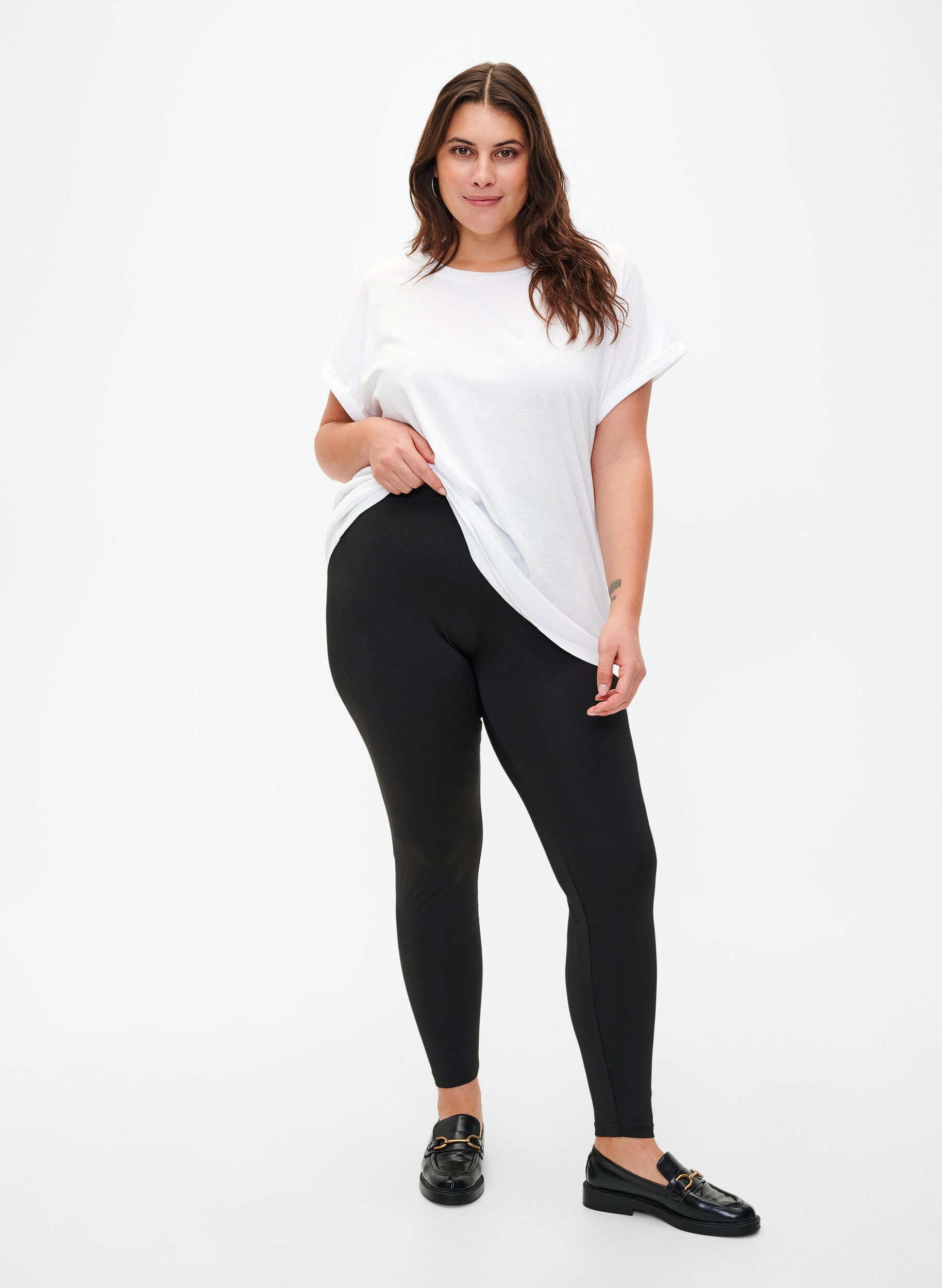 Zizzi 2-pack basis leggings, Svart, Model image number 1