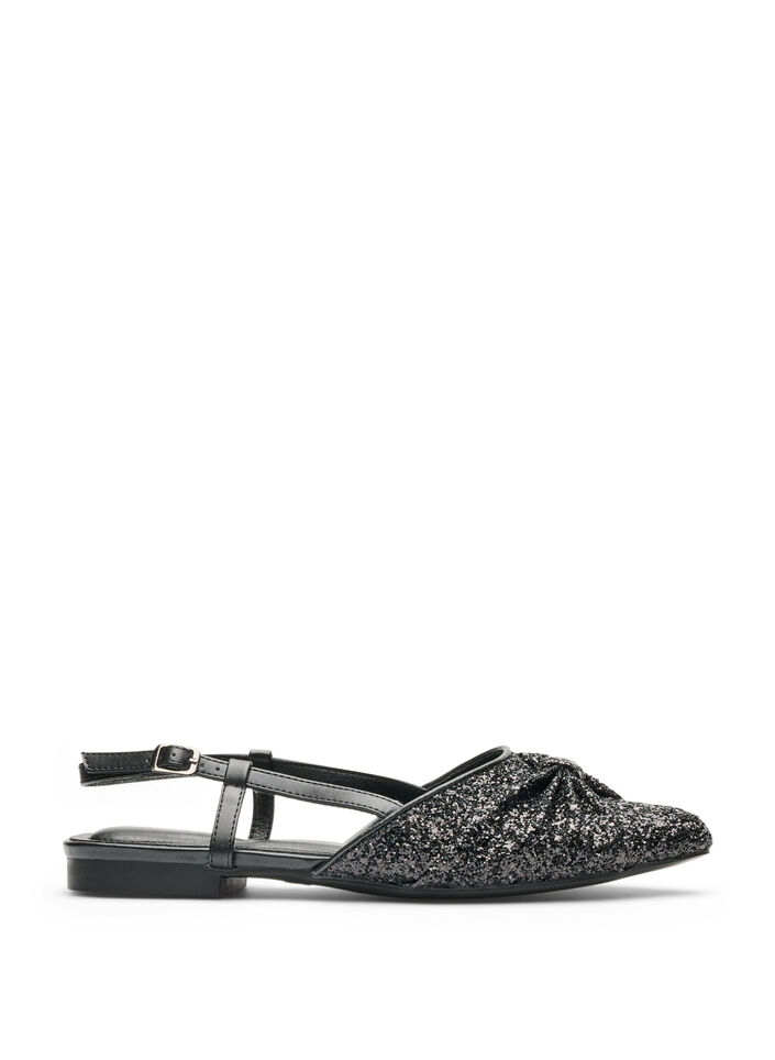 Glitrende slingback med sl&oslash;yfedetalj, Svart, Packshot image number 0