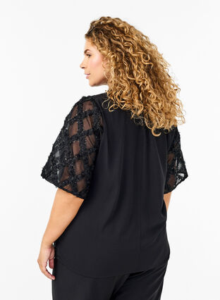 Zizzi Bluse med harlekinmønster, Black, Model image number 1