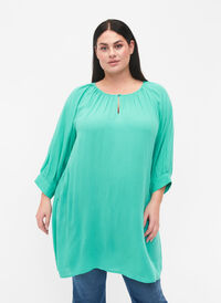 Tunika i viskose med 3/4-ermer, Turquoise, Model