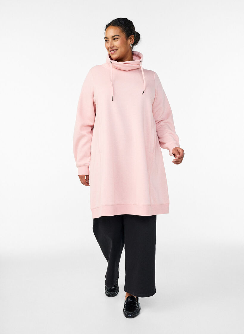 Kort genserkjole med h&oslash;y hals og lommer, Rosa, Model image number 1