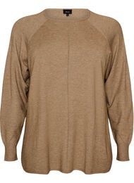Strikket bluse med rund hals og strikket m&oslash;nster, Beige